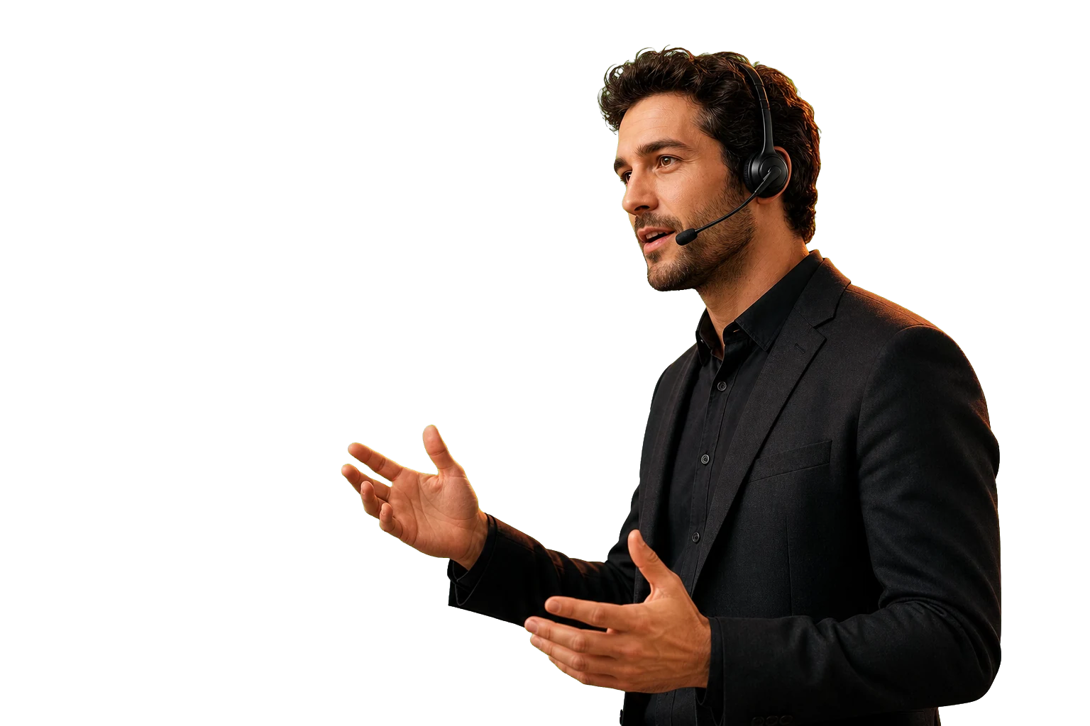 Un commercial au casque, en pleine phrase